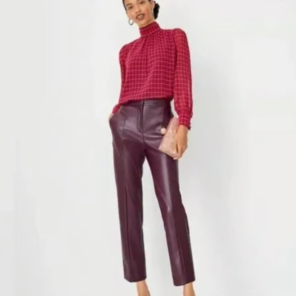 ANN TAYLOR PANTENT PURPLE EVA ANKLE SEAM PANTS NWOT FAUX LEATHER 00 - Picture 9 of 9